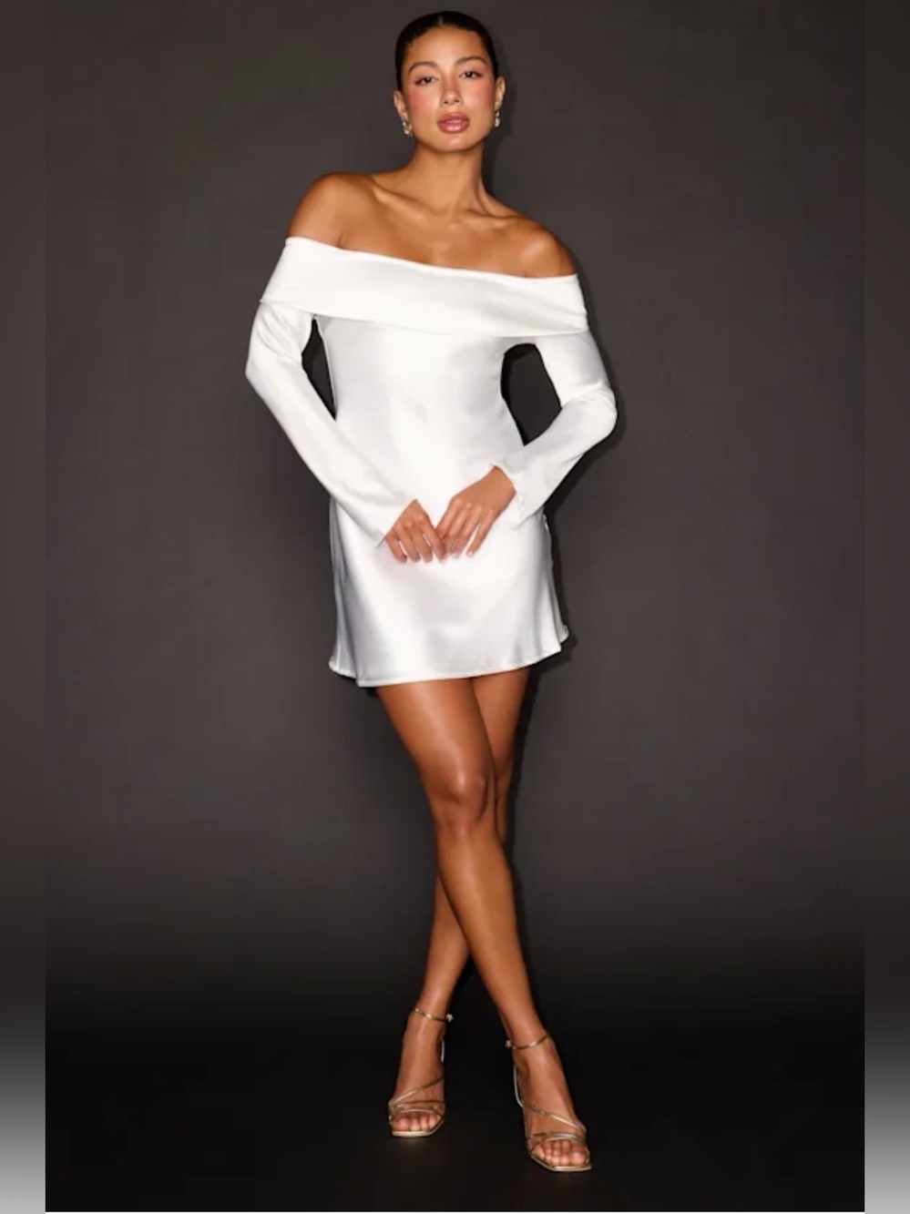 NWT Lulu's White Satin Off-the-Shoulder Long Sleeve Mini Dress size XL